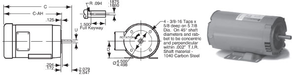 56C Frame C3 Motors 1 Phase - 4 POLE 1750 / 1450 RPM